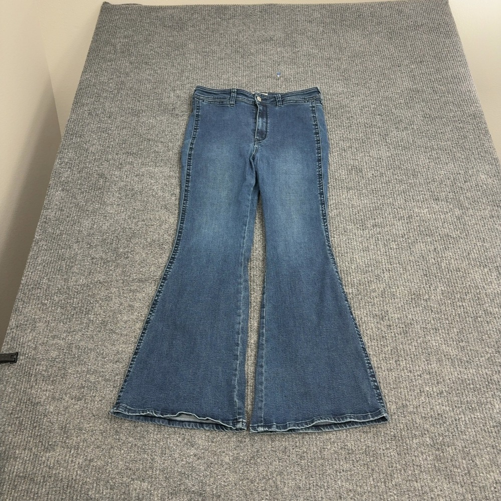 Free People Jeans Women 30 Blue Denim Just Float On Flare Bell Bottom Boho Style